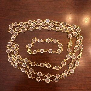 Pretty  Gold and Crystal Necklace and Bracelet Set